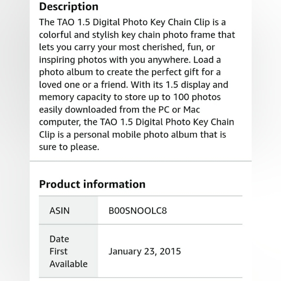 Tao Pink 1.5 Digital Photo Keychain Clip- holds 100 Pictures! - Picture 6 of 9